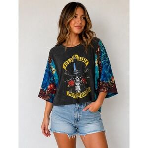 OOAK Guns N Roses Appetite For Destruction Upcycled Graphic Top Flowy Sleeve O/S